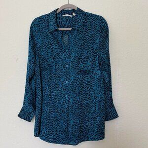 Soft Surroundings Washable 100% Silk Animal Print Button Down Shirt size M
